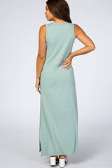 Light Olive Side Slit Maternity Maxi Dress