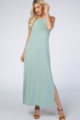 Light Olive Side Slit Maternity Maxi Dress