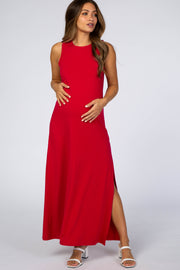 Magenta Side Slit Maternity Maxi Dress