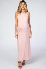 Light Pink Side Slit Maternity Maxi Dress