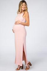 Light Pink Side Slit Maternity Maxi Dress