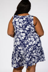 Navy Floral Flounce Plus Dress