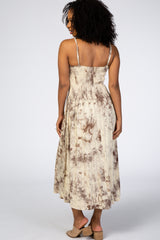 Mocha Cream Tie Dye Smocked Midi Dress