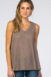 Mocha Waffle Knit V-Neck Top