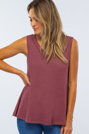 Mauve Waffle Knit V-Neck Top