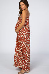 Rust Animal Print Maternity Maxi Dress