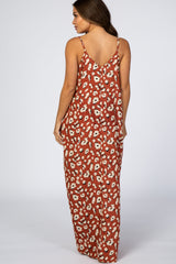 Rust Animal Print Maternity Maxi Dress