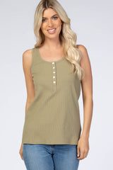 Light Olive Ribbed Button Front Maternity Tank Top