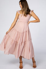 Light Pink Smocked Ruffle Accent Maternity Dress