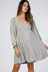 Light Grey Smocked Maternity Mini Dress