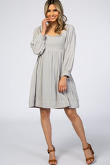 Light Grey Smocked Maternity Mini Dress