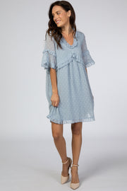 Light Blue Chiffon Swiss Dot Ruffle Dress