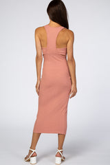 Mauve Waffle Knit Cutout Back Midi Dress