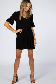 Black Tiered Ruffle Sleeve Dress