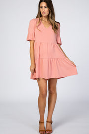 Pink Tiered Ruffle Sleeve Maternity Dress