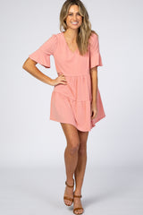 Pink Tiered Ruffle Sleeve Maternity Dress