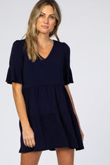 Navy Tiered Ruffle Sleeve Dress