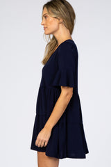 Navy Tiered Ruffle Sleeve Dress