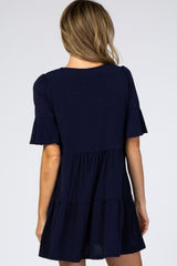 Navy Tiered Ruffle Sleeve Dress