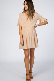 Taupe Tiered Ruffle Sleeve Maternity Dress