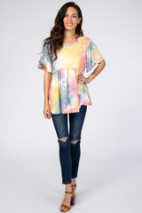 Multi Colored Tie Dye Crochet Trim Short Sleeve Top