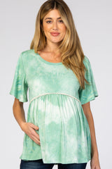 Mint Tie Dye Crochet Trim Short Sleeve Maternity Top