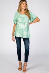 Mint Tie Dye Crochet Trim Short Sleeve Maternity Top