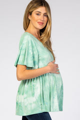 Mint Tie Dye Crochet Trim Short Sleeve Maternity Top