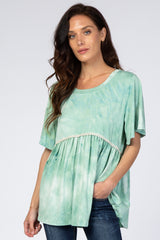 Mint Tie Dye Crochet Trim Short Sleeve Maternity Top