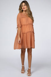 Peach Swiss Tiered Chiffon Maternity Dress