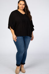 Black Ruffle Dolman Sleeve V-Neck Plus Top