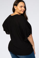 Black Ruffle Dolman Sleeve V-Neck Plus Top