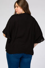 Black Ruffle Dolman Sleeve V-Neck Maternity Plus Top