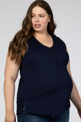 Navy Ladder Trim Maternity Plus Tank Top