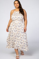 Cream Floral Halter Neck Maternity Plus Maxi Dress