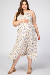 Cream Floral Halter Neck Maternity Plus Maxi Dress