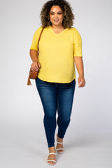 Yellow V-Neck Waffle Knit Maternity Plus Top