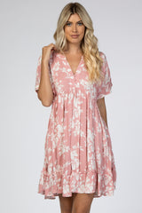 Pink Floral Ruffle Accent Dress