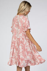 Pink Floral Ruffle Accent Dress