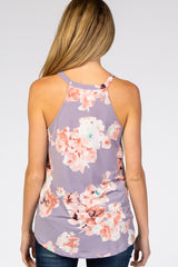 Lavender Floral Halter Maternity Tank Top