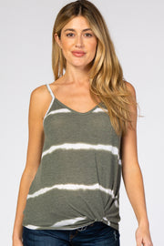 Olive Tie Dye Striped Maternity Tank Top