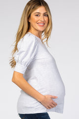 Heather Grey Puff Sleeve Maternity Top