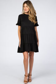 Black Tiered Short Sleeve Maternity Dress