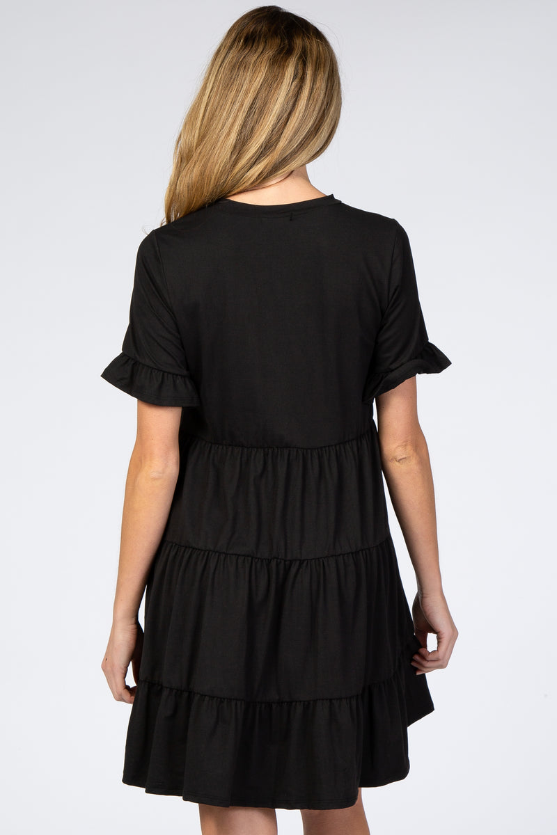 Black Tiered Short Sleeve Maternity Dress – PinkBlush