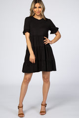 Black Tiered Short Sleeve Maternity Dress