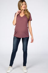 Plum Heather Raw Hem Maternity Top