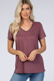 Plum Heather Raw Hem Top