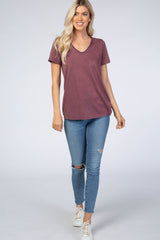 Plum Heather Raw Hem Top