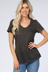 Dark Grey Heather Raw Hem Top