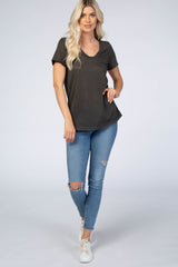 Dark Grey Heather Raw Hem Top